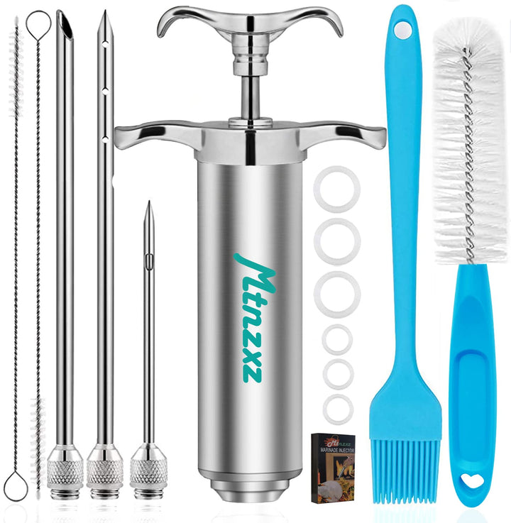 Marinade Injector Syringe and Brushes Set, Meat Injector Syringe with 3 Professional Marinade Injector Needles, Creates Tender Meat &amp; Poultry Flavors, for BBQ Grill Smoker &amp; Turkey &amp; Brisket