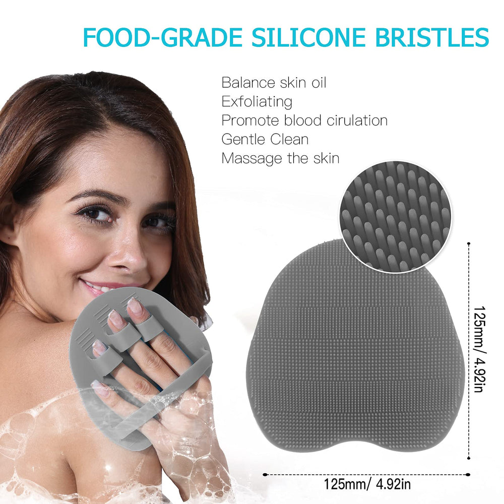 Silicone Body Cleansing Brush Shower Scrubber Bath Exfoliating Glove SPA Massage Soft Bristles, for Sensitive and all Kind Skins (Gray)