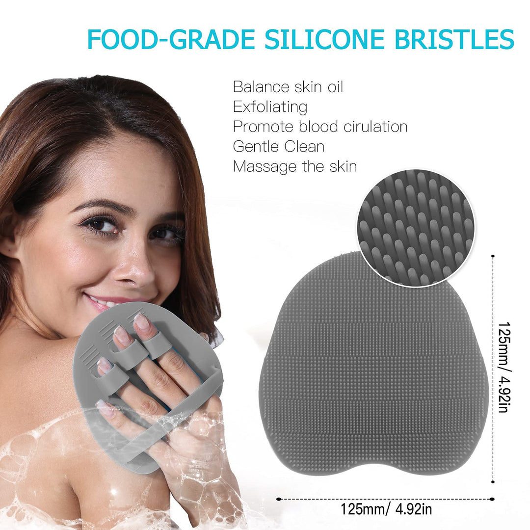 Silicone Body Cleansing Brush Shower Scrubber Bath Exfoliating Glove SPA Massage Soft Bristles, for Sensitive and all Kind Skins (Gray)