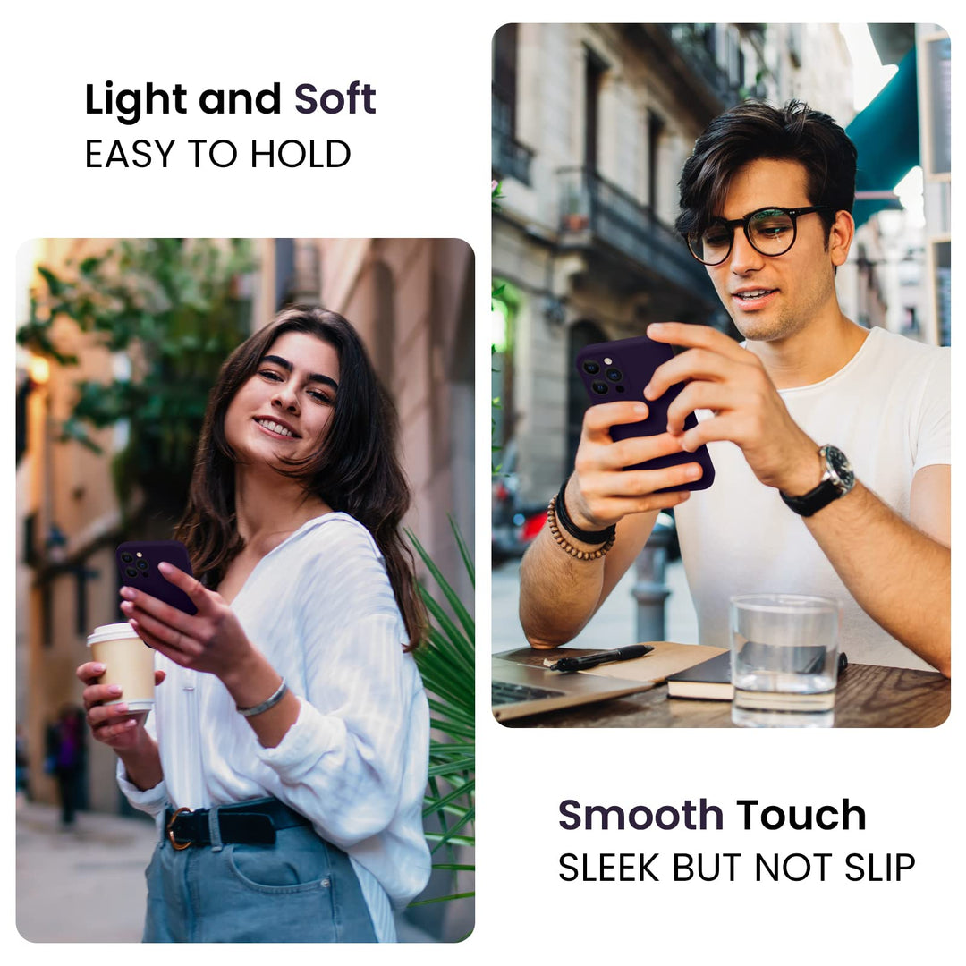 for iPhone 14 Pro Case, Silicone Upgraded [Camera Protection] Phone Case with [2 Screen Protectors], Soft Anti-Scratch Microfiber Lining Inside, 6.1 inch, Purple