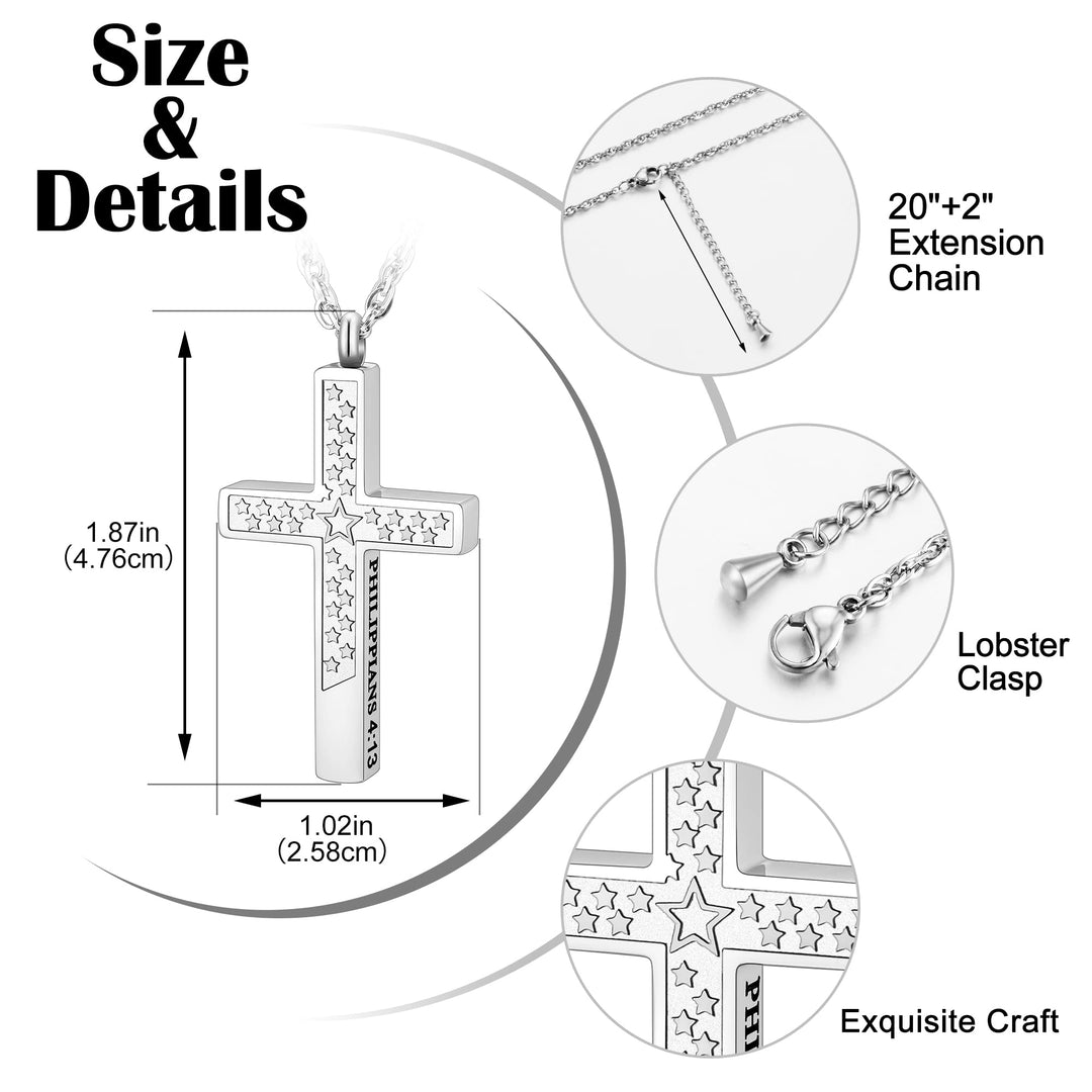 Cross Urn Necklaces for Ashes Cremation Necklace Scripture Cremation Jewelry Memorial Urn Pendant Star Ashes Holder - PHILIPPIANS 4:13 - I CAN DO All THINGS