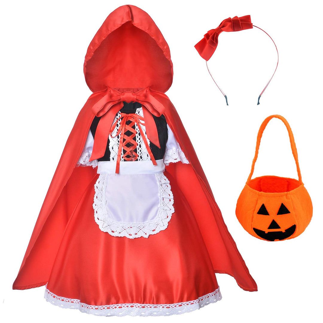 Little Red Riding Hood Dress Christmas Cosplay Costumes for Girls with Cloak,Headband,Bag 12-13 Years(160cm)