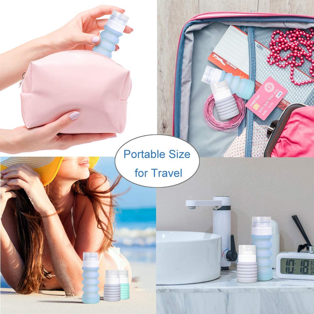Collapsible Travel Size Bottles Portable Refillable Containers for Toiletries Shampoo Lotion Soap, Leak-Proof and TSA Approved, Ideal for Travel, Gym, Camping (Pack of 4)