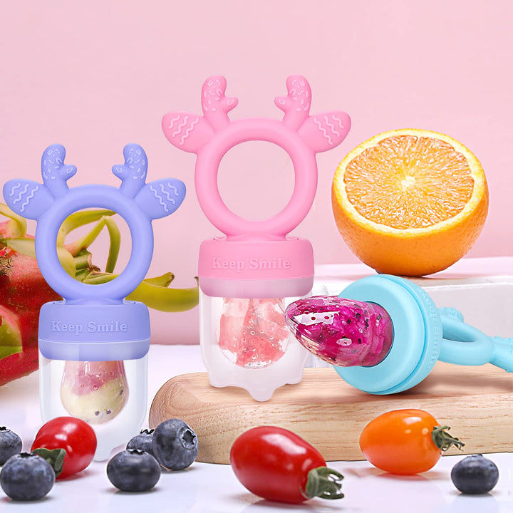 SHARE&CARE Fresh Food Feeder Pacifier Includes 3 Sizes Replaceable Silicone Pouches Food Grade Silicone Fresh Fruit Feeders (Purple)