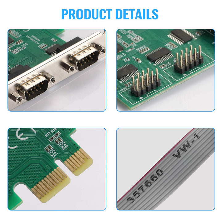 PCI-Express PCIe Expansion Card - 1X Serial COM interfaces - COM Port RS232 Interface - Adapter Converter Card, RS-232 Module with 4 Connections, 18-pin