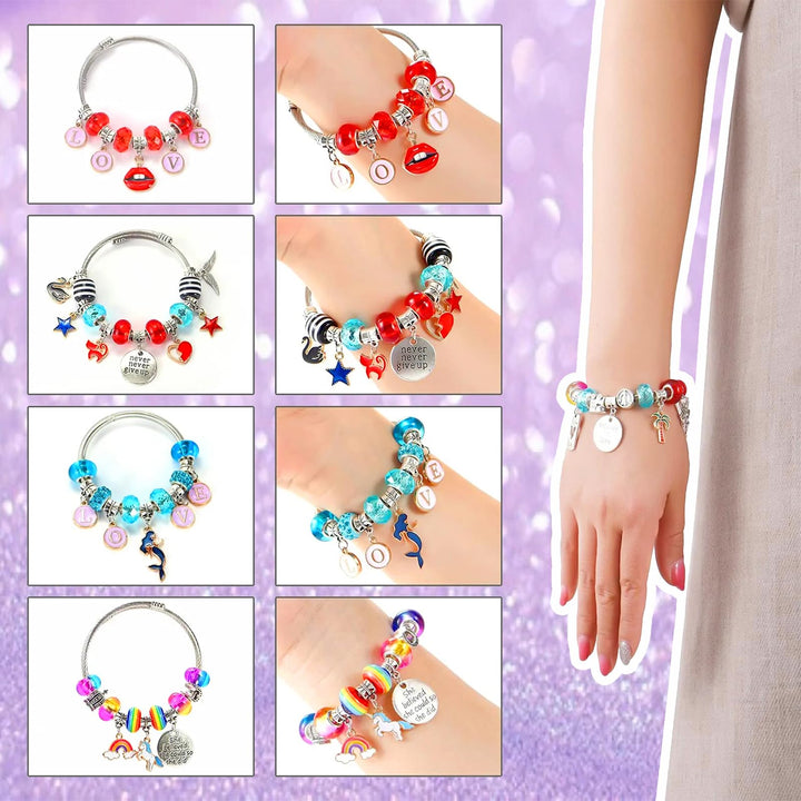 Charm Bracelet Making Kit,Jewelry Making Supplies Beads,Unicorn/Mermaid Crafts Gifts Set for Girls Teens Age 6-12