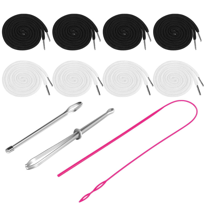 8PCS Drawstring Cord, Replacement Drawstring for Sweatpants, 57 Inch Drawstrings Replacement with Easy Threaders, Draw Strings for Shorts Pants Jackets Coats Hoodies (Black, White)