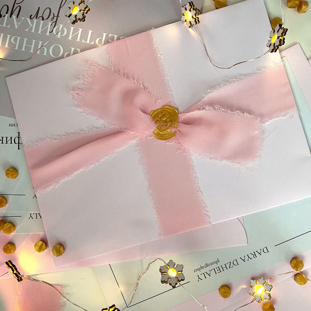 1Rolls Handmade Fringe Gauze Chiffon Silk Ribbon 1.5 Inch x 7Yard Frayed Edges Ribbon for Invitations Bouquets Wedding Flatlays Gift Wrapping Decorations (Blush Pink)