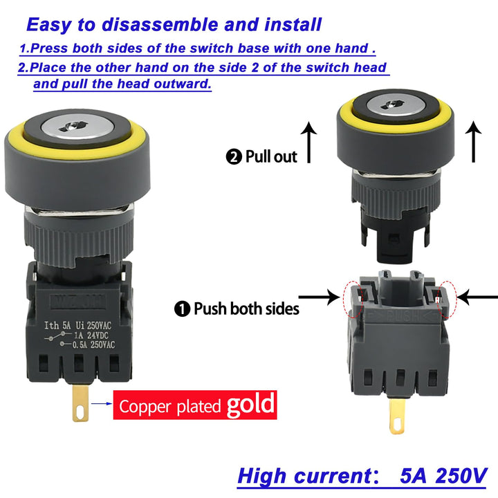 Key Switch 5/8 16mm with 4 Keys 2 Position Selector Switch Key Switches 4Pin Starter Lock On Off Keylock Switch Latching SPDT 2 Pcs UL Certification