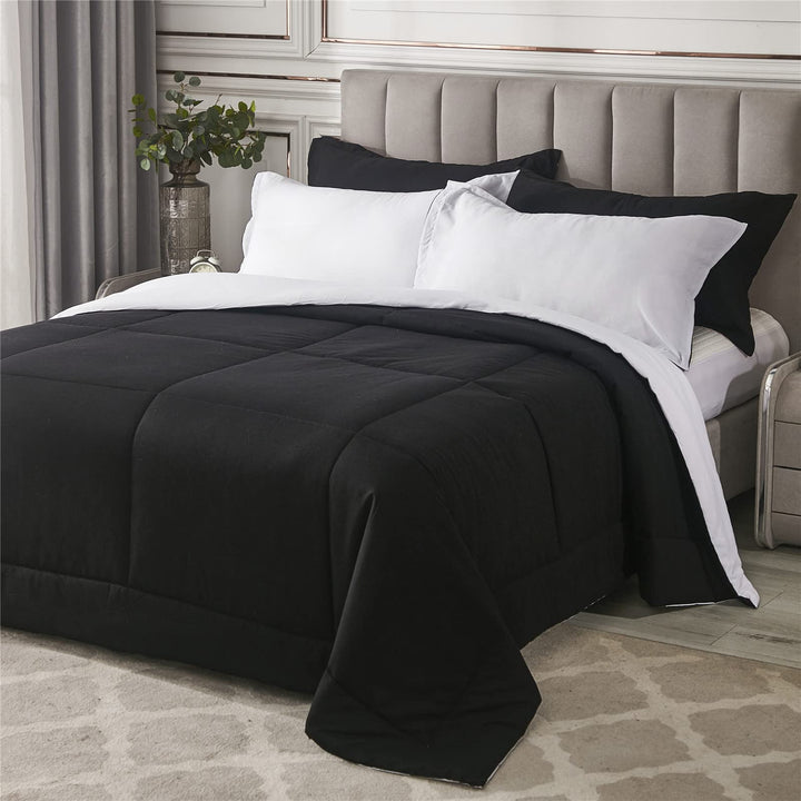 Black White Comforter Set Queen Lightweight Bedding Comforters Sets Down Alternative Reversible Comforter Sets Queen Size Bed Duvet Insert - (Full/Queen,All Season,bedroom)