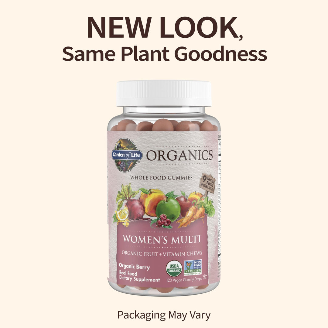 Organics Women&#39;s Gummy Vitamins - Berry - Certified Organic, Non-GMO, Vegan, Kosher Complete Multi - Methyl B12, C &amp; D3 - Gluten, Soy &amp; Dairy Free, 120 Real Fruit Gummies