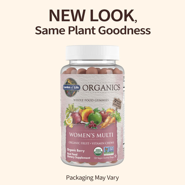 Organics Women&#39;s Gummy Vitamins - Berry - Certified Organic, Non-GMO, Vegan, Kosher Complete Multi - Methyl B12, C &amp; D3 - Gluten, Soy &amp; Dairy Free, 120 Real Fruit Gummies