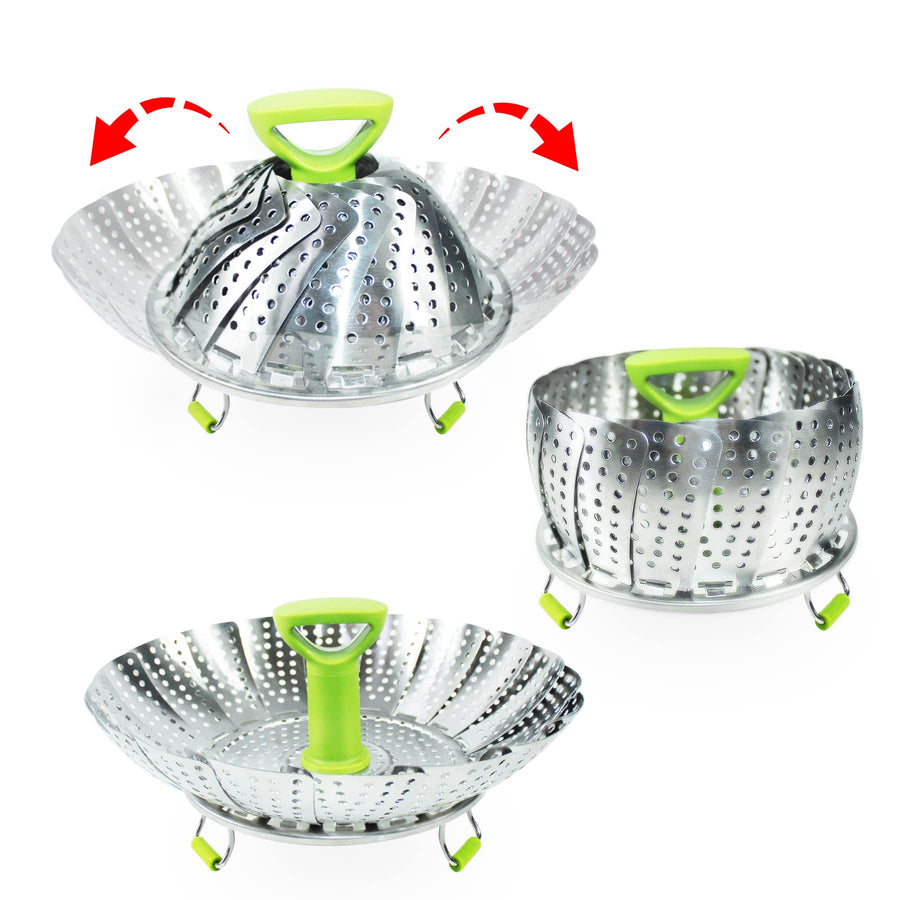 Stainless Steel Vegetable Steamer Basket for Cooking, Food Steamer Basket with Removable Center Handle for Veggie Seafood Cooking, Folding Expandable Steamer Basket Fit Various Size Pot