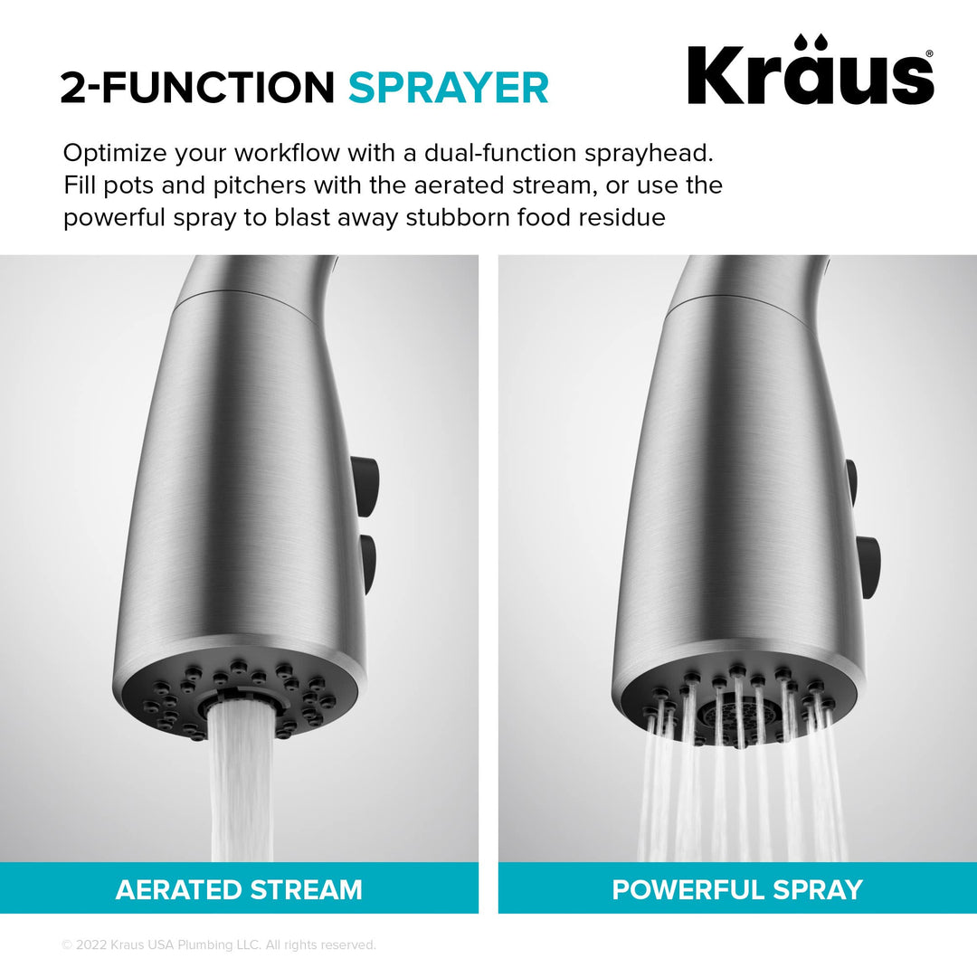 KRAUS KPF-1670MB Esina Dual Function Pull, Faucets for Kitchen Sinks, Single-Handle, 16 3/4 inch, Matte Black