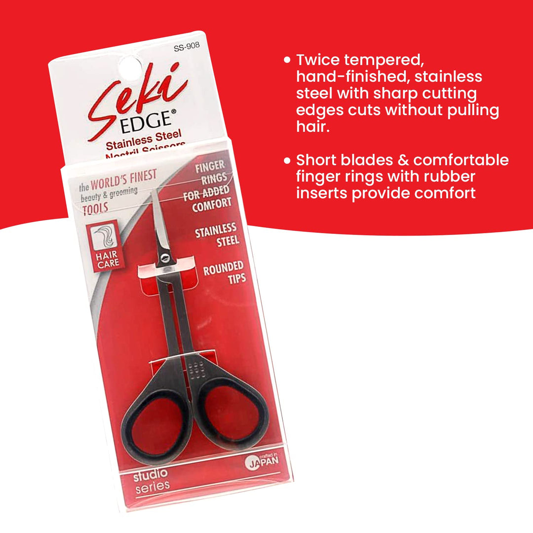 Seki Edge Stainless Steel Nostril Scissors (SS-908) - Safety Grooming Scissors with Round Blunt Tips for Trimming Nose Hair &amp; Other Facial Hair for Men &amp; Women - Made in Japan