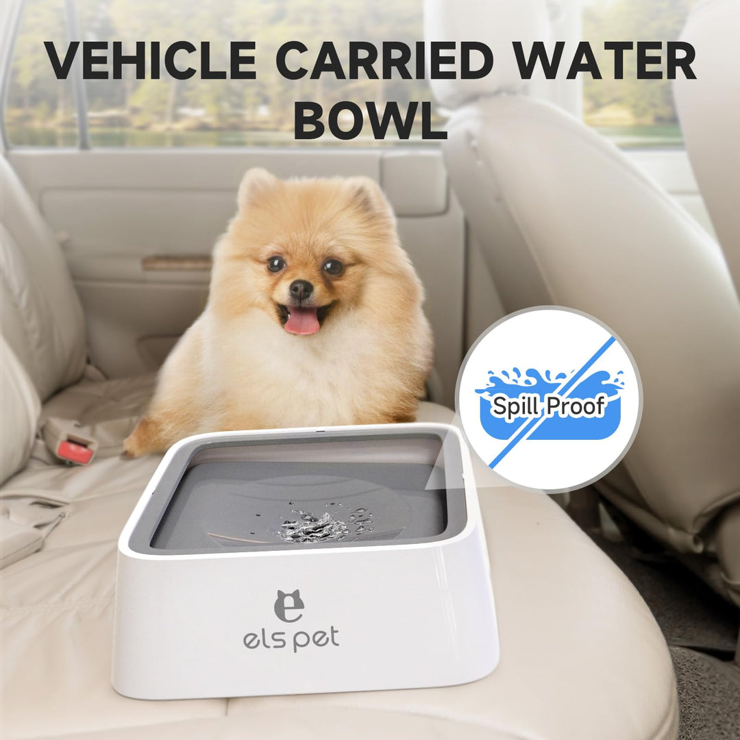 No Spill Slow Water Feeder - Large Capacity 70oz/2L Travel Bowl for Dogs &amp; Cats (Grey)