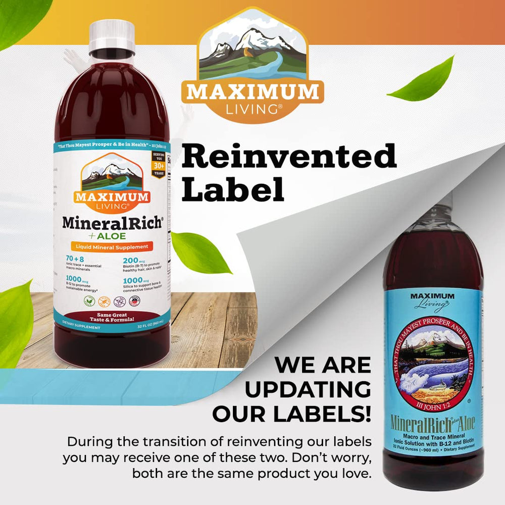 MineralRich Minerals Supplement with Aloe - Liquid Blend of Vitamins and Trace Minerals - 32 oz