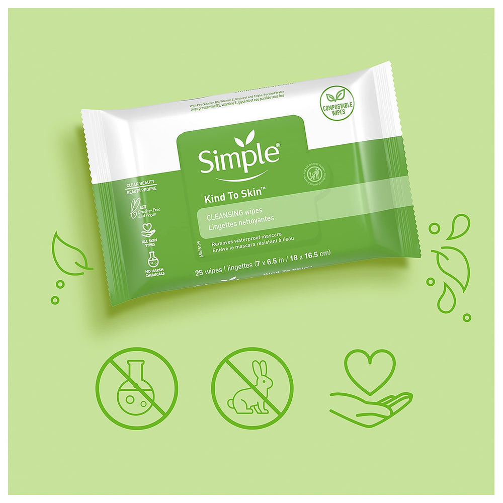Simple Kind To Skin Cleansing Facial Wipes, 25 Count (Pack of 2)