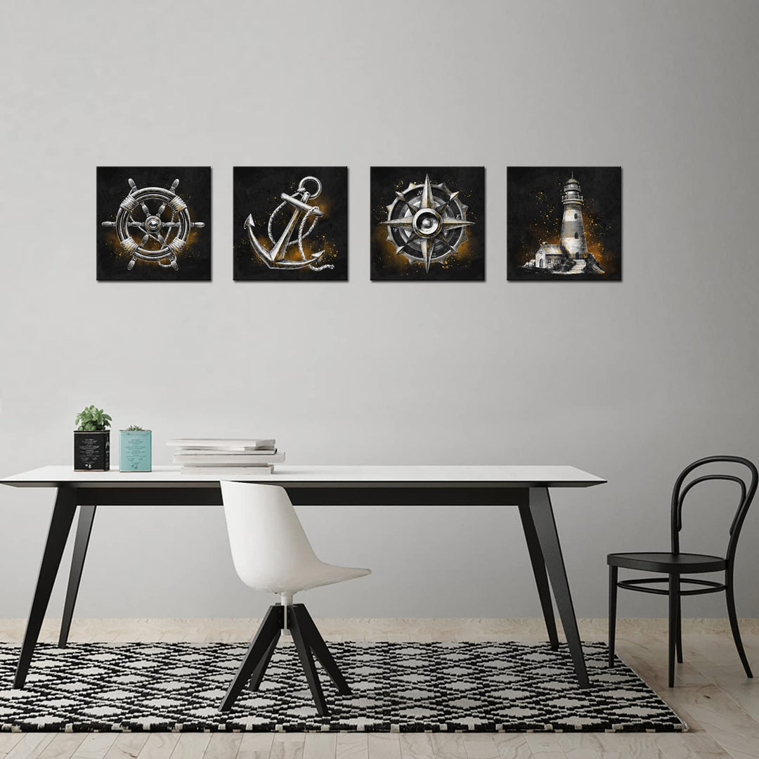LevvArts Nautical Wall Art Canvas Lighthouse Anchor Com