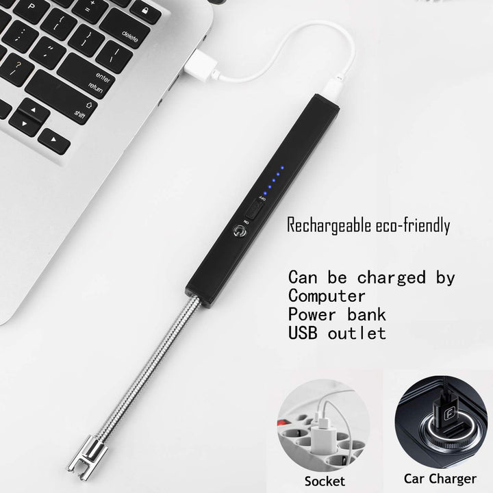 Candle Lighter Electric Arc Lighter USB Rechargeable Long Lighters Wand Flexible for Candles Camping Cooking BBQs Grill Fireworks (Black)