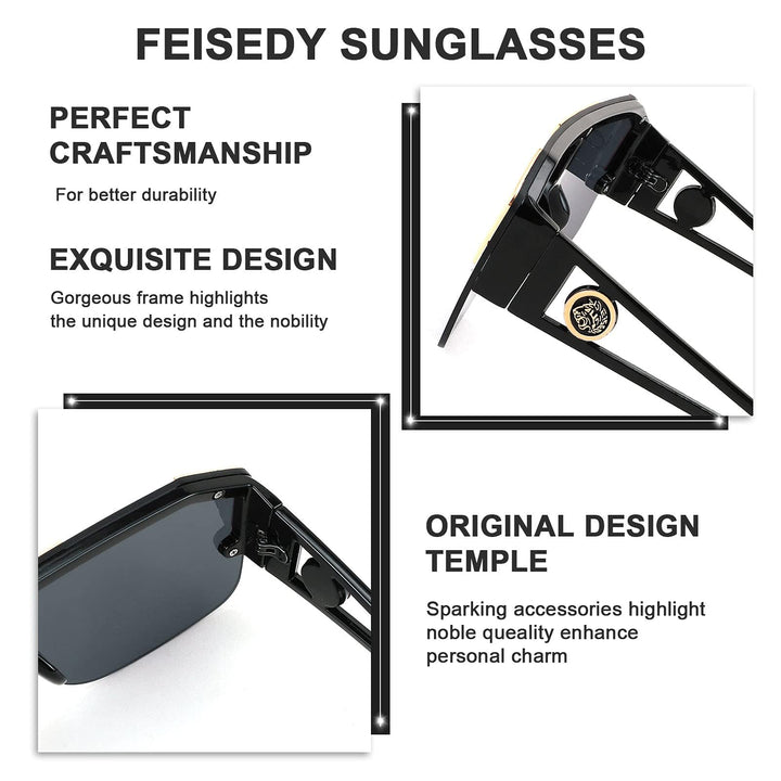 FEISEDY Women Men Sunglasse Square Flat Top Big Frame U