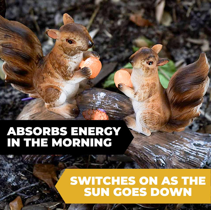 Dawhud Direct Squirrels on a Log Solar Light for Home and Outdoor Decor Squirrels Solar Powered Flickering LED Garden Light Backyard Woodland Decoration