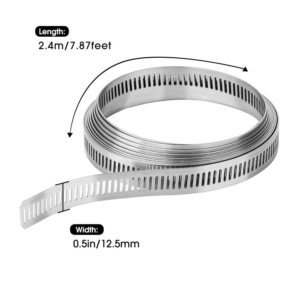 Hose Clamp Stainless Steel DIY 7.9 FT Metal Strapping with Holes + 6 Fasteners Large Adjustable Clamp Worm Gear Hose Clamps Pipe Clamp Band Clamp Air Ducting Clamp for Pipe Automotive Cable Tube