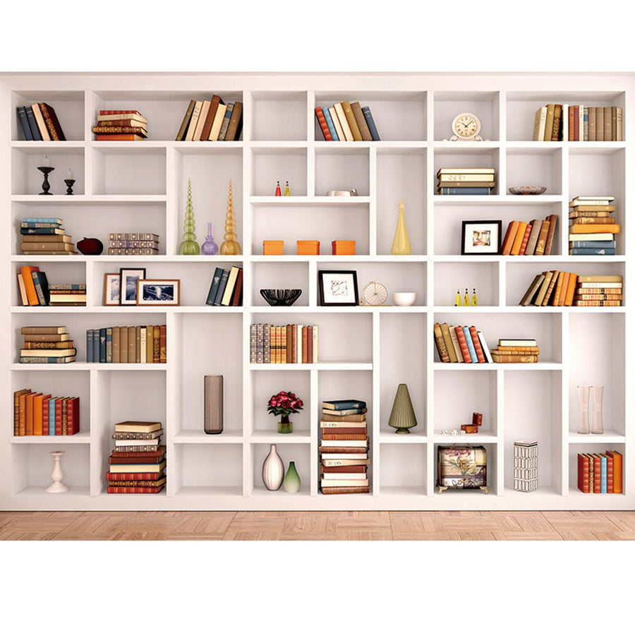 Maijoeyy 7x5ft White Bookshelf Backdrop Bookcase Backdr