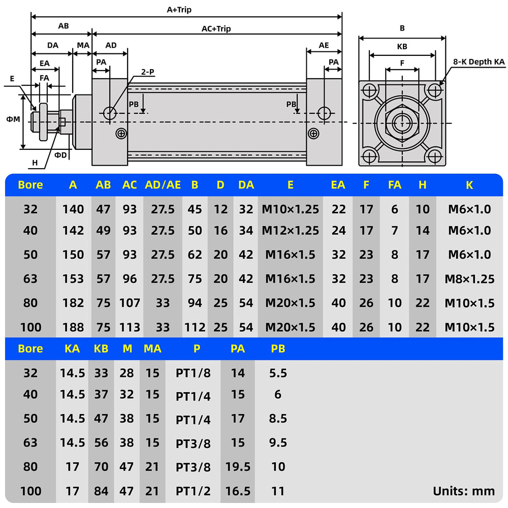Air Cylinder SC 40 X 25 Bore: 40mm Stroke: 25mm Screwed Piston Rod Dual Action