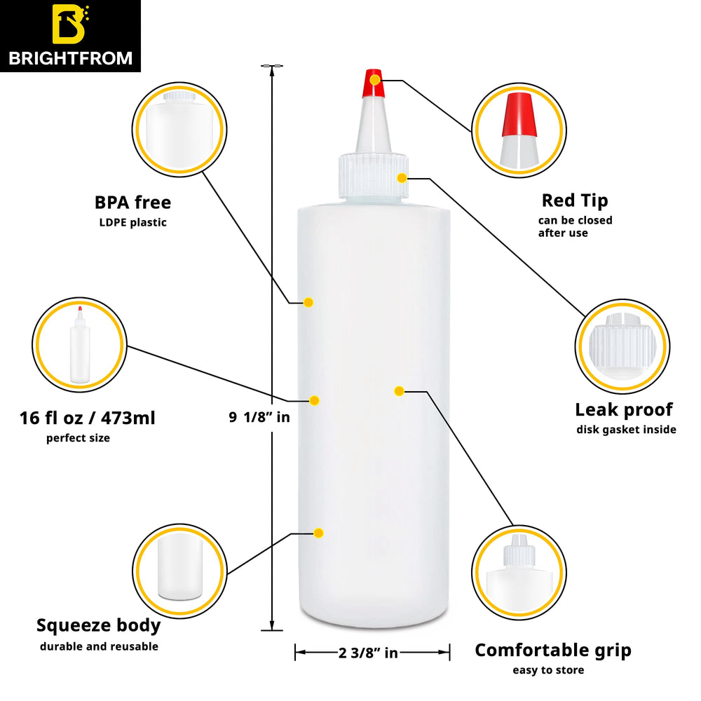 Empty Squeeze Bottles 16 OZ, 2 PACK Squirt Containers with Red Top, BPA Free for Condiments, Syrup, Ketchup, Sauces, Dressing, Oil, Honey | Arts and Crafts - Leak Proof - Kitchen