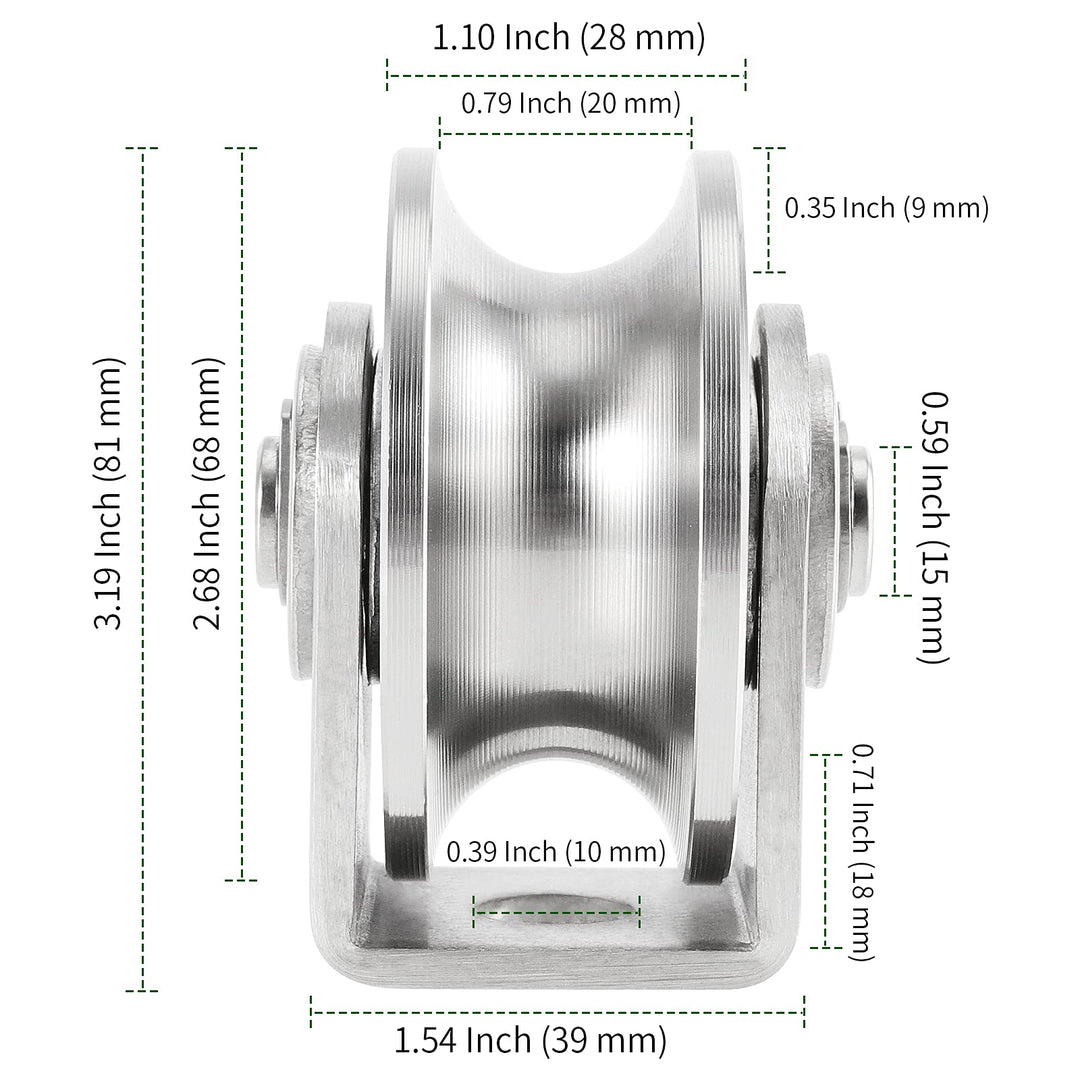 2 Pack 3 Inch Stainless Steel U Groove Wheel, U Groove Caster with Bracket for Sliding Gate, Rolling Gate, Inverted Track, Industrial Machines, 882 lbs Capacity