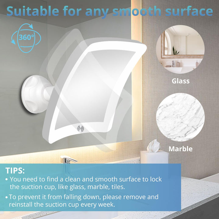 20X Lighted Magnifying Mirror with Light, Upgraded 2023 Version Lighted Makeup Mirror with Magnification, LED Magnified Mirror with Suction Cup for Bathroom, Portable Travel Mirror (Square)