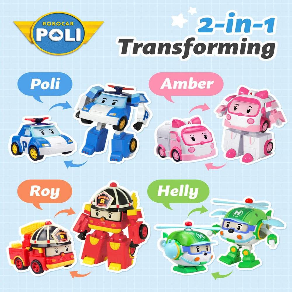 Transforming Robot, 4 Transformable Action Toy Figure Vehicles, Police Emergency Vehicle Playset, Holiday Birthday Rescue Car Toys Gift for Boys Girls Age 1 2 3 4 5