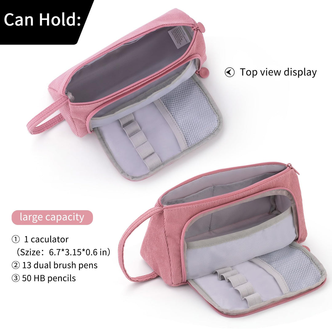 Big Capacity Pencil Case Canvas High Large Storage Pouch Marker Pen Case Simple Stationery Bag School College Office Organizer for Teens Girls Adults Student - Pink