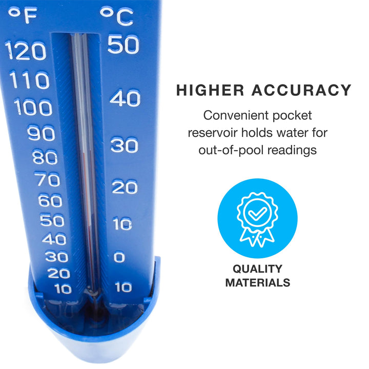 Pocket Scoop Reservoir Pool Thermometer with Large EZ Read Display &amp; Cord– Shatter Proof - Swimming Pool Maintenance Equipment for Indoor/Outdoor Pool, Spa, Hot Tub, Pond, Jacuzzi