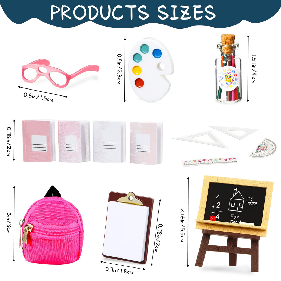 14 Pcs Mini Doll School Supplies Christmas Miniature Dollhouse Stuff Accessories for 11.5 Inch Doll DIY Toy Set Include Miniature Book Backpack Glasses Blackboard Pencil Ruler(Cute Style)