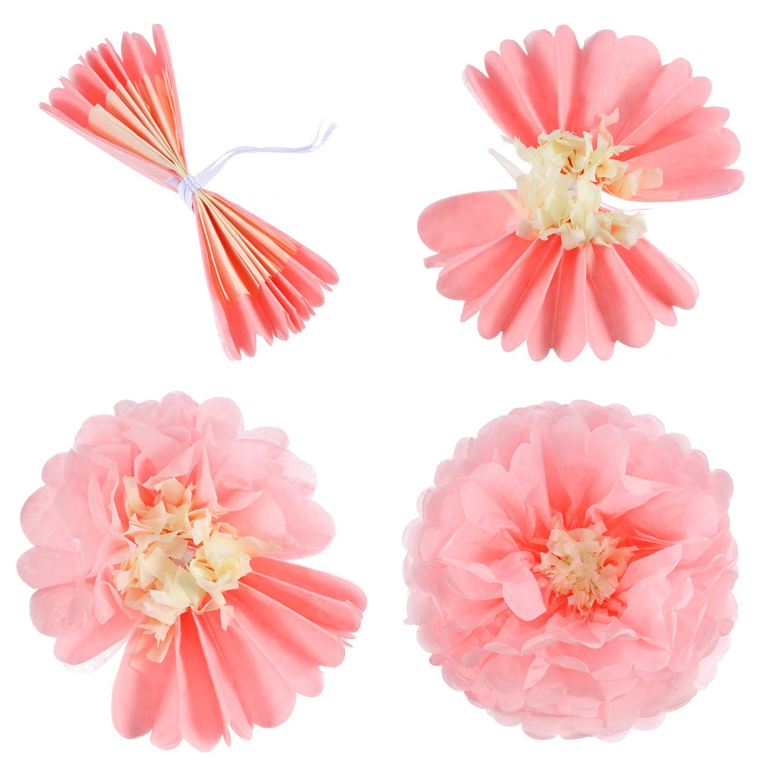 Gejoy 12 Pieces Pink Paper Flowers Tissue Pom Poms Giant Tissue Paper Chrysanth Fiesta Flowers DIY Crafting for Wedding Backdrop Bridal Baby Shower Birthday Nursery Outdoor Wall Decoration