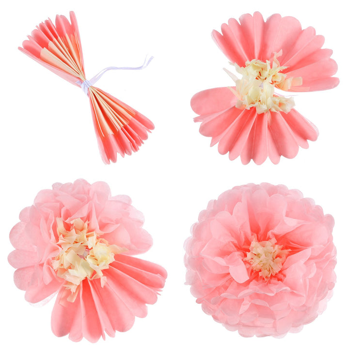 Gejoy 12 Pieces Pink Paper Flowers Tissue Pom Poms Giant Tissue Paper Chrysanth Fiesta Flowers DIY Crafting for Wedding Backdrop Bridal Baby Shower Birthday Nursery Outdoor Wall Decoration