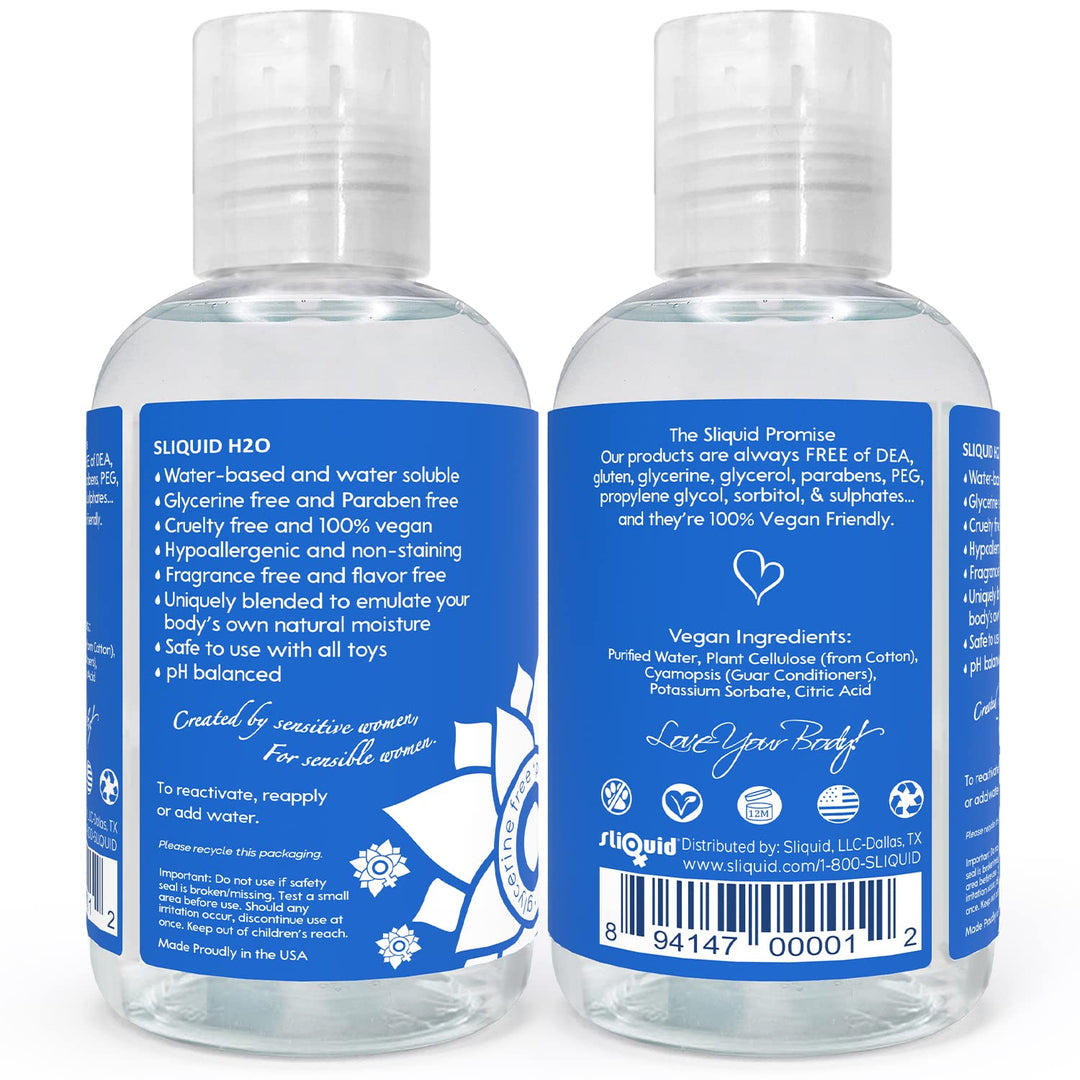Sliquid H2O Water Based Lube Lubricant for Sex, Glycerin Free Personal Lubricant (4.2 Oz) Clear, Unscented