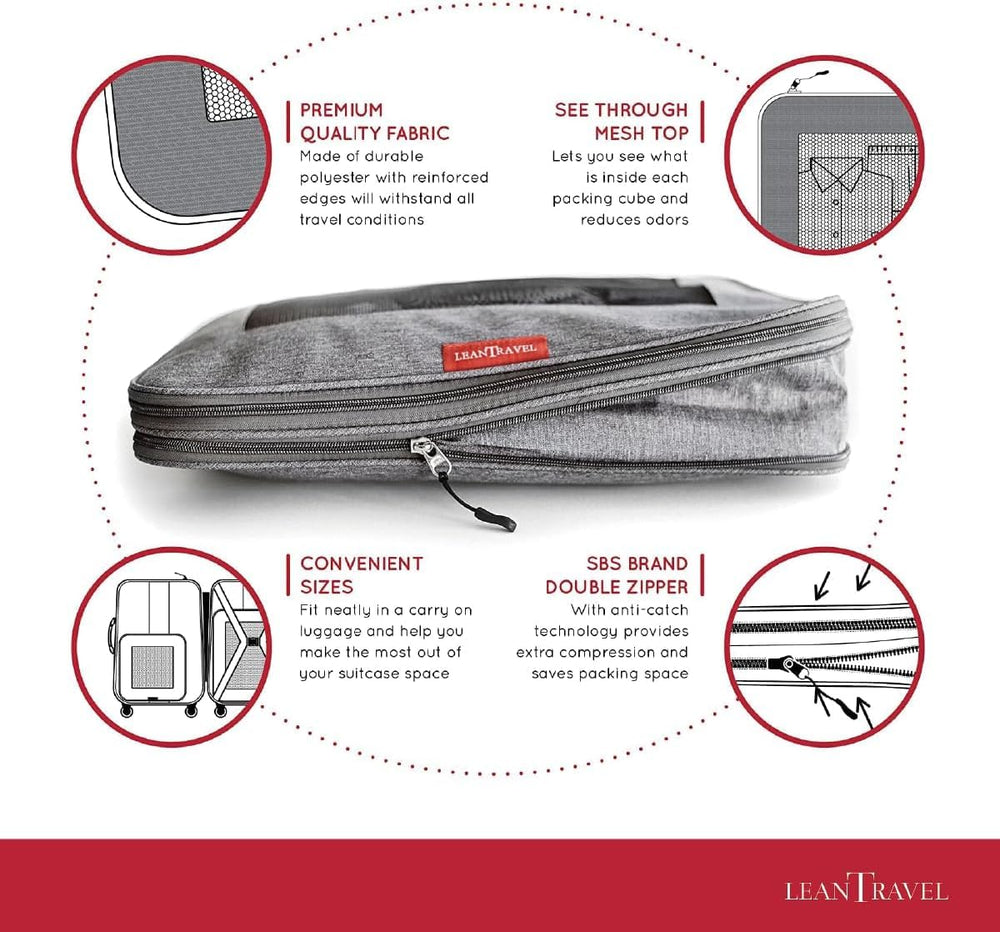 LeanTravel Compression Packing Cubes for Travel Organiz