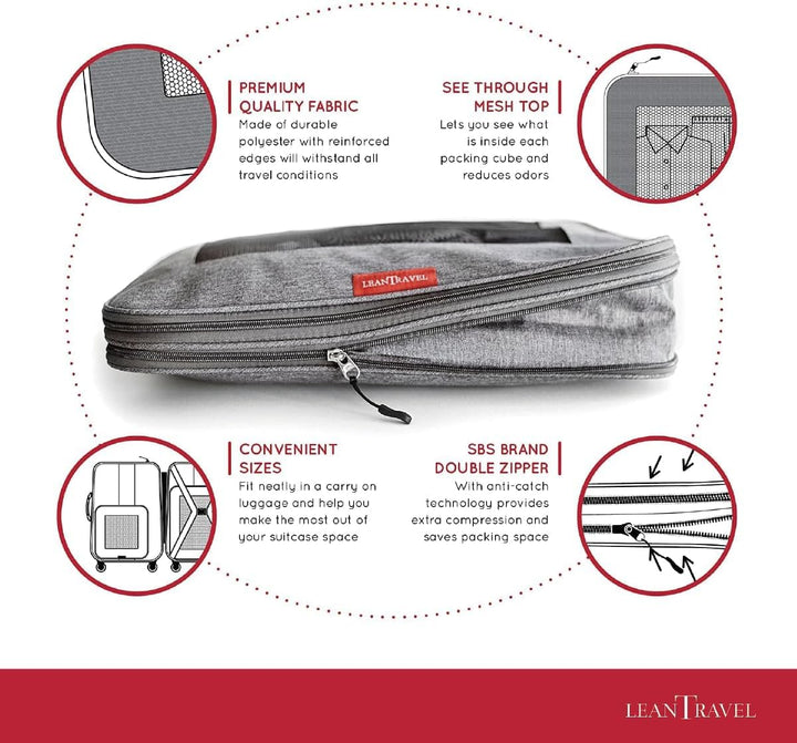 LeanTravel Compression Packing Cubes for Travel Organiz