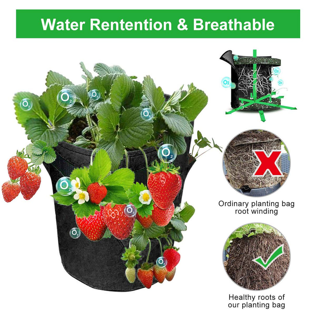 Strawberry Grow Bags, 2 Pack 10 Gallon Strawberry Planter with 8 Side Grow Pockets, Breathable Non-Woven Fabric Reinforce Handle Plant Grow Bag for Garden Strawberries, Herbs, Flowers