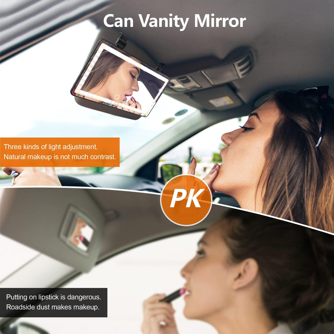 Car Sun Visor Vanity Mirror Rechargeable with 3 Light Modes &amp; 60 LEDs for Car Truck SUV Rear View with Dimmable Touch Screen,Car Mirror as A Gifts for Women Valentine&#39;s Day (Black)
