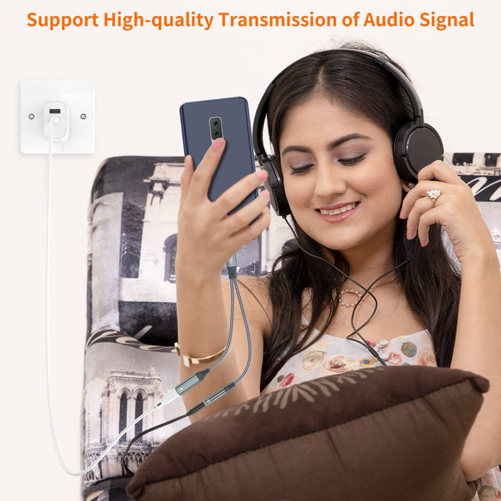 USB C to 3.5mm Headphone and Charger Adapter, 2-in-1 USB Type C to Aux Jack Dongle Cable with PD 60W Fast Charging for iPhone 15 16 Pro Max Plus, Samsung Galaxy S22 S23 S24 Ultra, Note 20, iPad Pro