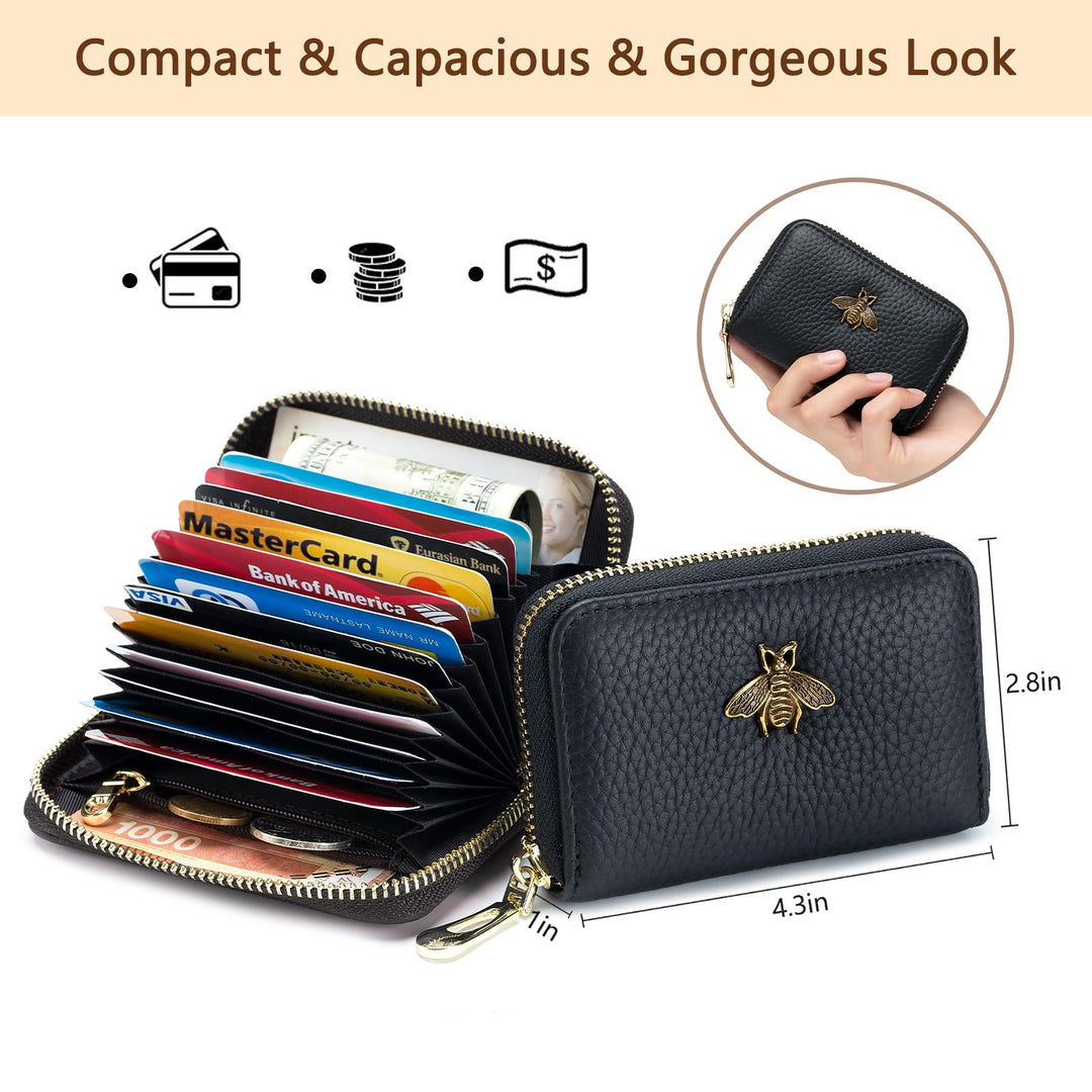 RFID Credit Card Holder, Small Leather Zipper Card Case Wallet for Women (Lite,Taupe Grey)