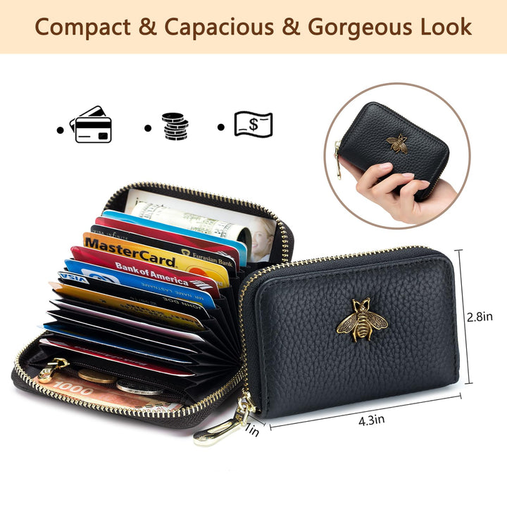 RFID Credit Card Holder, Small Leather Zipper Card Case Wallet for Women (Lite,Taupe Grey)