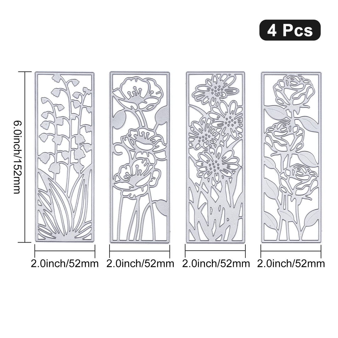 4 Pcs Metal Flower Frame Cutting Dies for Card Making Embossing Stencil Die Cuts for Scrapbooking DIY Flower Bookmark Card Decoration