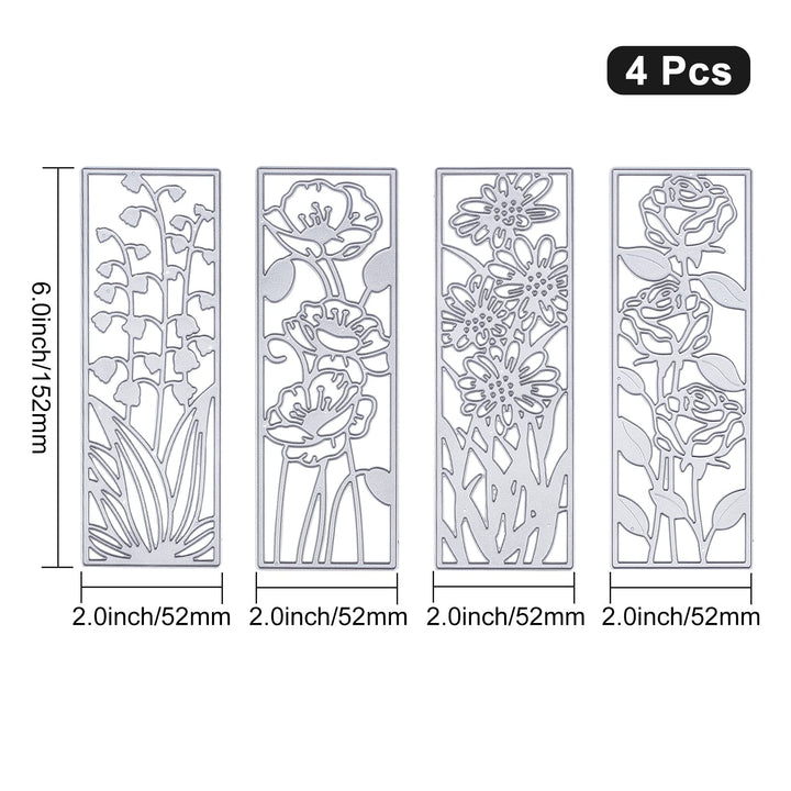 4 Pcs Metal Flower Frame Cutting Dies for Card Making Embossing Stencil Die Cuts for Scrapbooking DIY Flower Bookmark Card Decoration