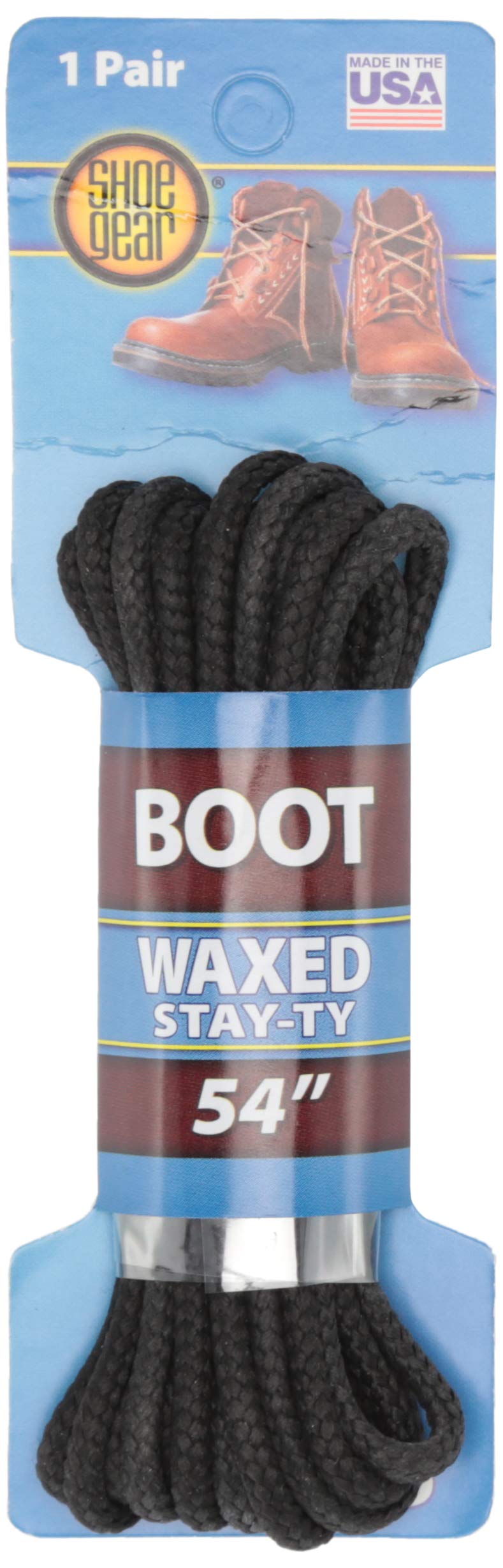 Shoe Gear Waxed Boot Laces, Black/Black, 54-Inch