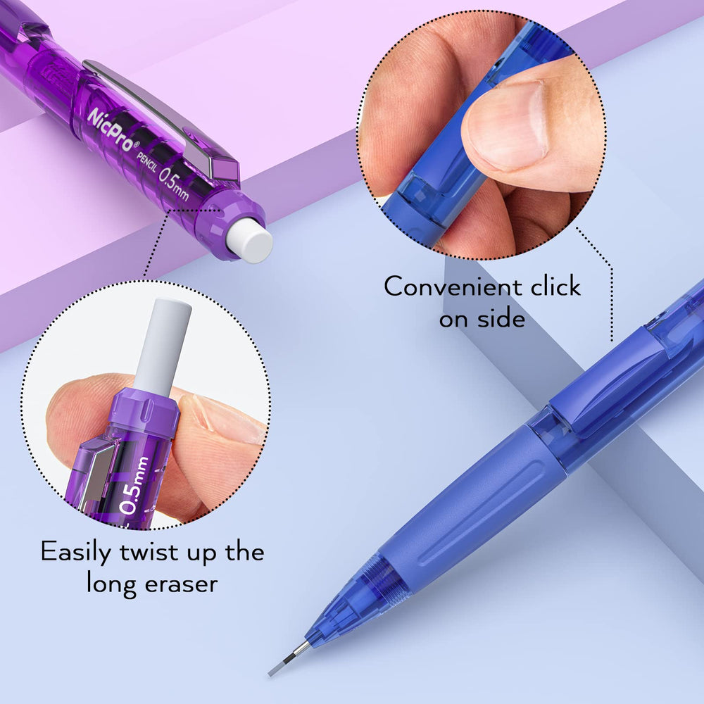 Nicpro 0.5 mm Art Mechanical Pencil Set, 3 Colors Rotat